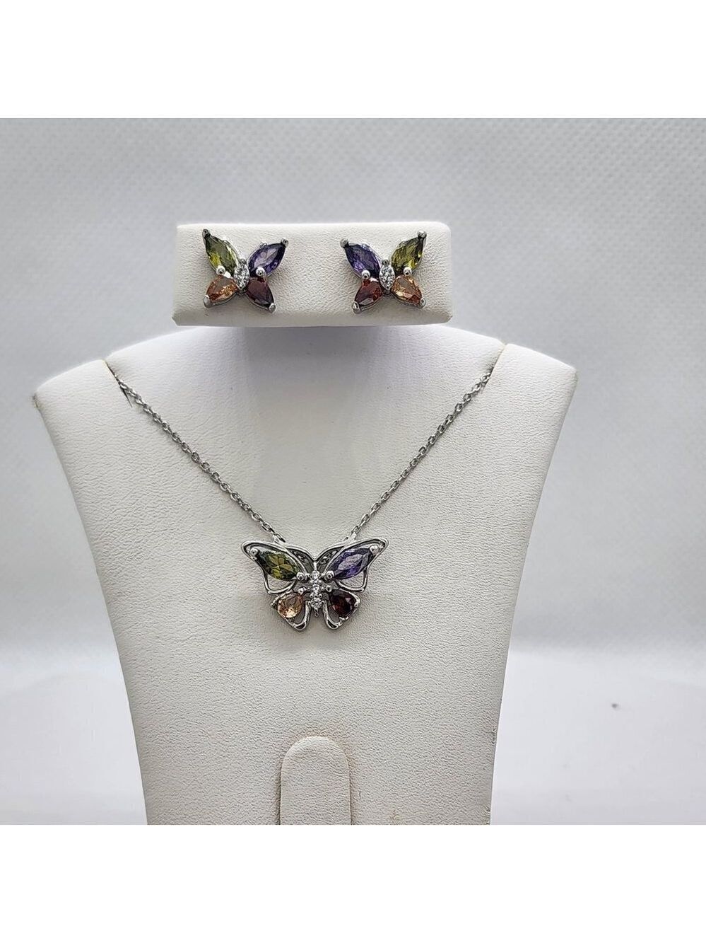 Brand New Sterling Silver 925 Multi Color Butterfly 2pcs Set